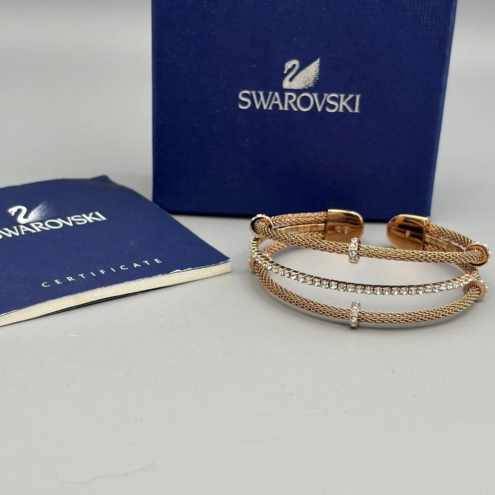 Swarovski Bracelet Cuff Crystals Flexible Mesh Small Rose Gold Plated